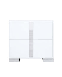 Elegant Nightstand With Metal Foot, Mirrored Bedside Table With 2 Drawers For Bedroom, Living Room, White