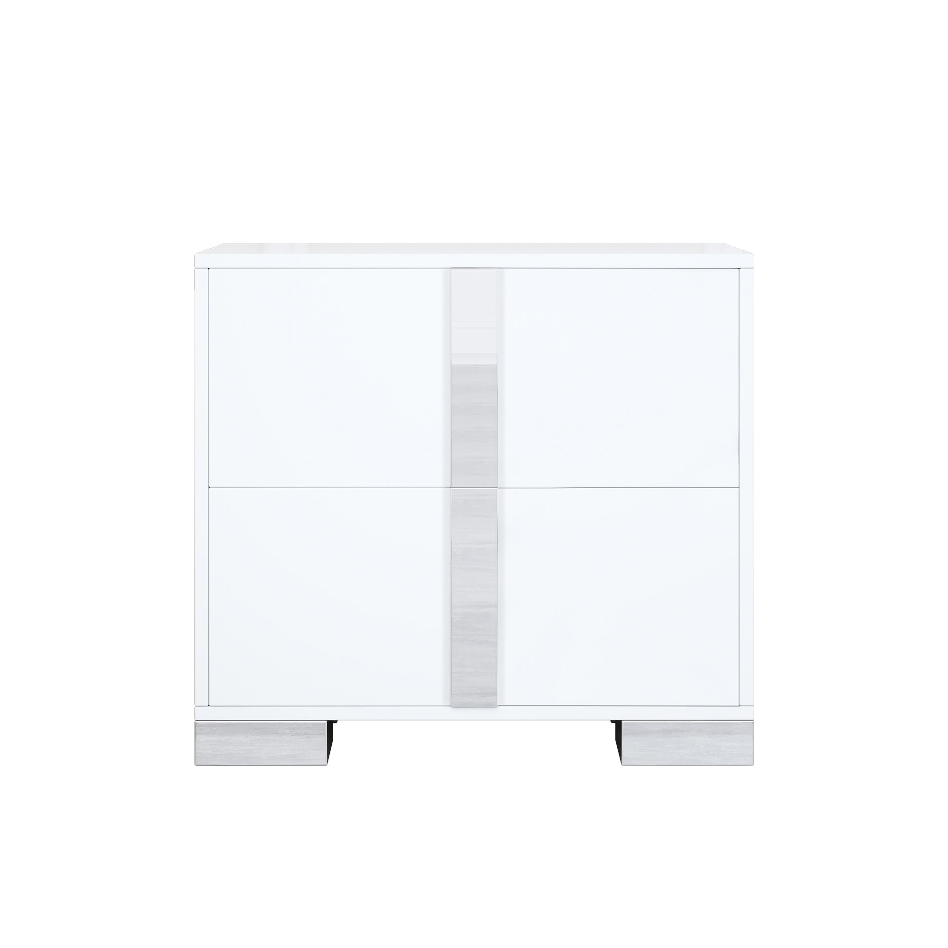 Elegant Nightstand With Metal Foot, Mirrored Bedside Table With 2 Drawers For Bedroom, Living Room, White