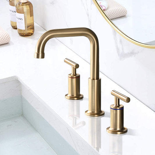 8 In. Widespread Double Handle Bathroom Faucet With Up Drain In Brushed Gold