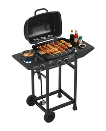 2 Burner BBQ Propane Gas Grill With Side Burner 24000 BTU Output Stainless Steel Barbecue Grill With Enameled Grates And Side Tables For Outdoor Cooking Kitchen And Patio Backyard