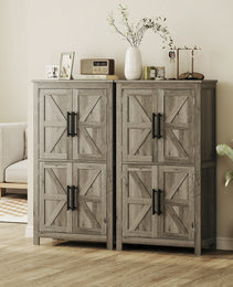 Bathroom Floor Storage Cabinet, Farmhouse Bathroom Cabinet with 4 Doors and Adjustable Shelf, Light Gray