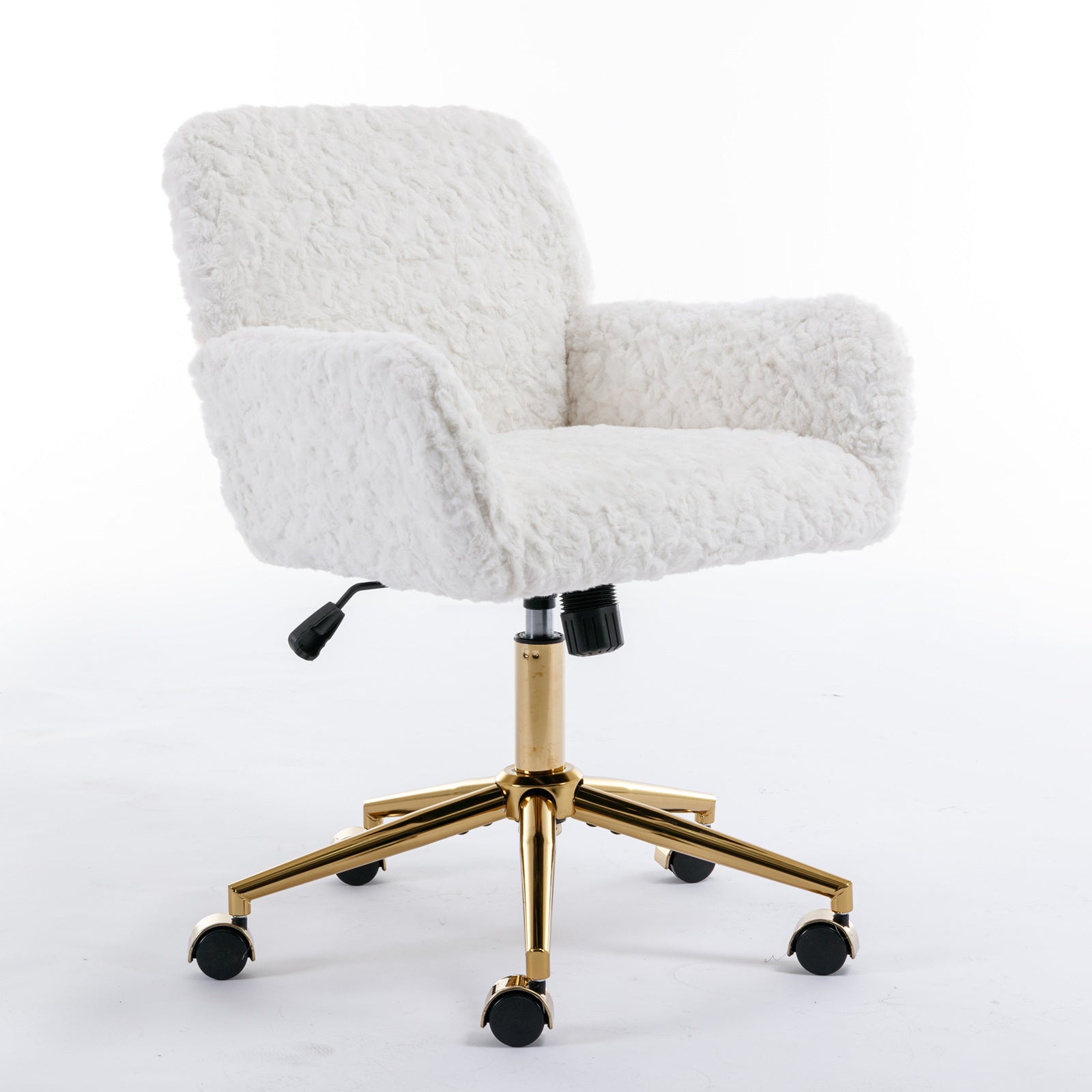 A&A Furniture Office Chair,Artificial Rabbit Hair Home Office Chair With Golden Metal Base,Adjustable Desk Chair Swivel Office Chair,Vanity Chair Beige