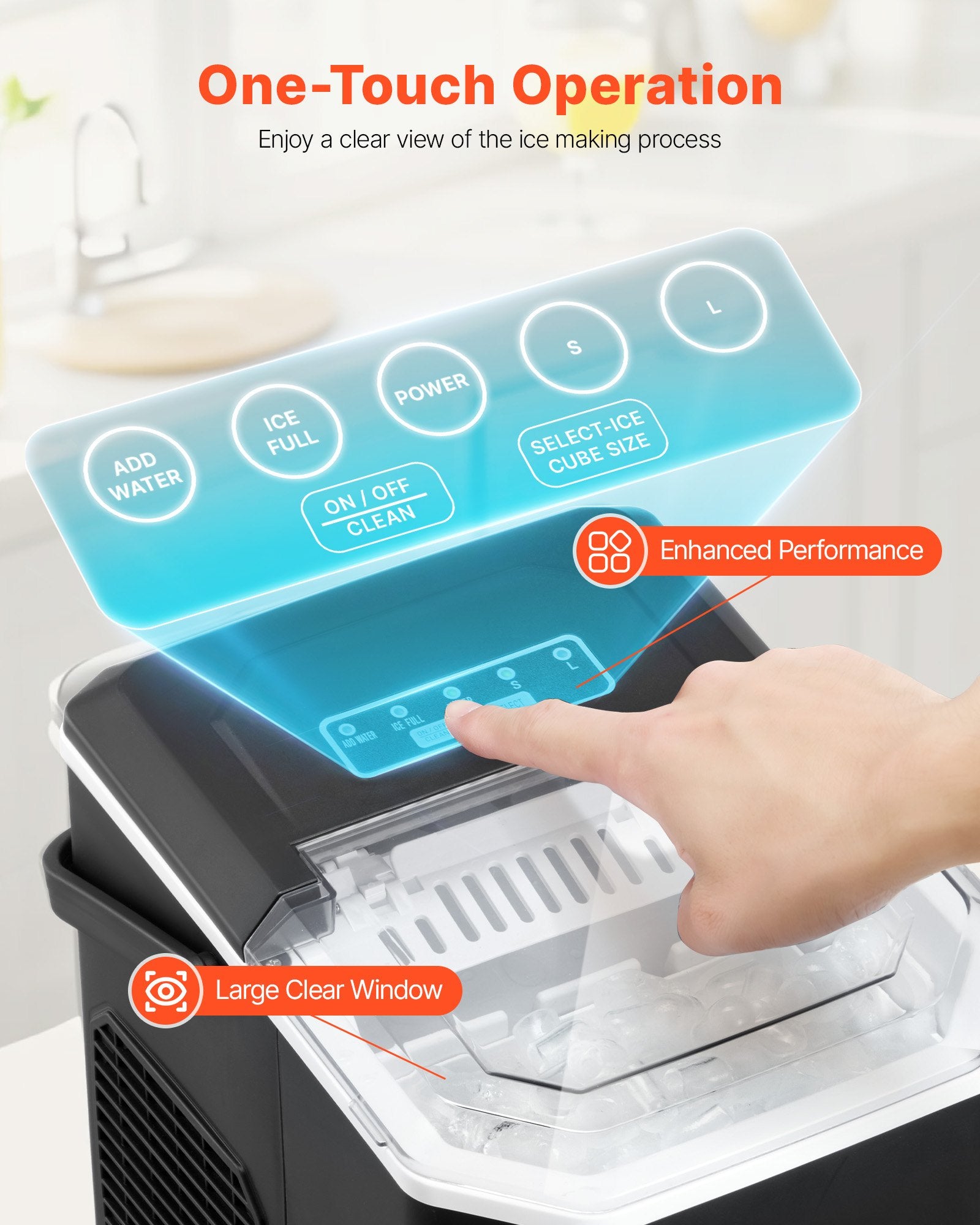 Portable Countertop Ice Maker 26Lbs/24H Self-Cleaning With Scoop Basket Home Bar
