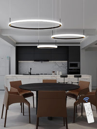 Modern Chandelier Black 3 Ring Chandelier for Living Room High Ceiling Chandelier Light Fixture with Remote Control LED Lights Dimmable 2700-6000K Foyer Light