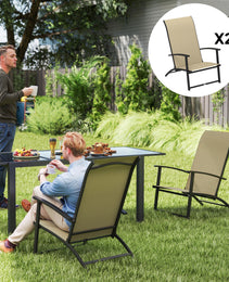 Set of 2 Outdoor Dining Chairs with High Back, Armrests, Folding Patio Chairs for Patio, Lawn, Camping, Beige