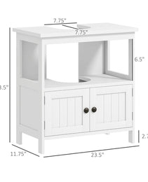 Kleankin Pedestal Sink Storage Cabinet, Bathroom Under Sink Cabinet With 2 Doors And Open Shelf, Bathroom Vanity, White