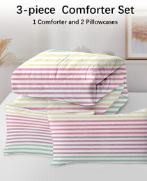 Striped Comforter Set Full Size, Rainbow Comforter Bedding Set Pink Yellow Green Purple 3 Piece, 1 Comforter And 2 Pillow Shams