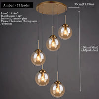 Modern Luxury Metal Chandelier Nordic Creative LED Glass Pendant Lamp Living Room Dining Room Bedside Simple Small Hanging Lamp