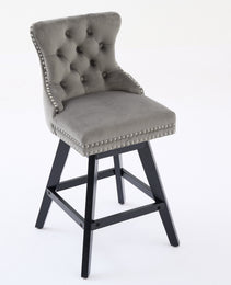 Swivel Velvet Barstools With Button Tufted Decoration And Wooden Legs, And Chrome Nailhead Trim, Leisure Style Bar Chairs,Bar Stools, Set Of 2 Gray,SW1860GY