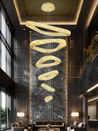 Large Modern Chandelier 5 Ring Chandeliers for High Ceiling Dimmable Black Chandelier High Ceiling Foyer Chandeliers for Living Room Dining Room Staircase