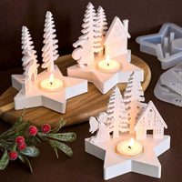 Christmas Decor Star Candle Holder Silicone Mold DIY Christmas Tree Angel Elk Santa Claus Candlestick Plaster Resin Craft Molds