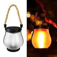 Solar Flame Lamp USB Rechargeable Camping Light Hanging Courtyard Decoration Garden Lantern Lighting Lamp With Hemp Rope
