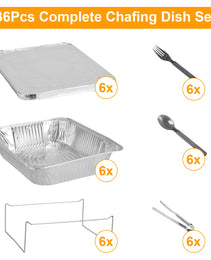 36Pcs Per Set Disposable Chafing Dish Buffet Set Food Warmers For Party Buffet Server Catering Supplies With Covers Utensils Half Size Food Pans For Parties Events BBQ Catering