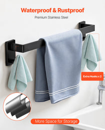 Matte Black Bathroom Hardware Set, 5 Pieces Stainless Steel Bathroom Accessories Set, 24-inch Towel Bar, Towel Rack, 2 Robe Towel Hooks, Toilet Paper Holder, For Bath Room, Wall Mounted