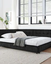 Full Size Upholstered Tufted  Bed Frame, Sofa Bed Frame With Comfortable Backrest And Armrests, Full Size Bed For Bedroom, Living Room,Velvet, Black 80.5x59x30.5
