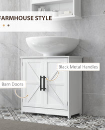 Farmhouse Pedestal Sink Storage Cabinet, Bathroom Sink Cabinet with 2 Barn Doors and Adjustable Shelf, White