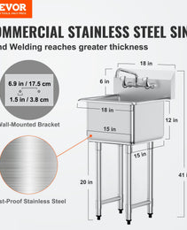 Stainless Steel Prep & Utility Sink – Commercial Single Bowl Free-Standing Station with Faucet & Adjustable Legs
