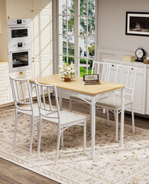 Dining Table Set, Bar Table With 4 Dining Benches, Kitchen Table Counter With Chairs, Industrial For Kitchen Breakfast Table, Living Room, Party Room, Natural And White, 43.3inL X23.6inW X 30.1inH