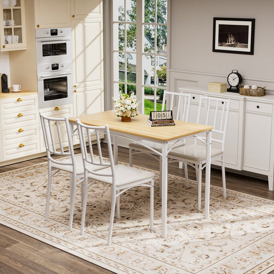 Dining Table Set, Bar Table With 4 Dining Benches, Kitchen Table Counter With Chairs, Industrial For Kitchen Breakfast Table, Living Room, Party Room, Natural And White, 43.3inL X23.6inW X 30.1inH