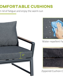 4 Piece Patio Furniture Set, Aluminum Conversation Set, Outdoor Garden Sofa Set With Armchairs, Loveseat, Center Coffee Table And Cushions, Dark Grey