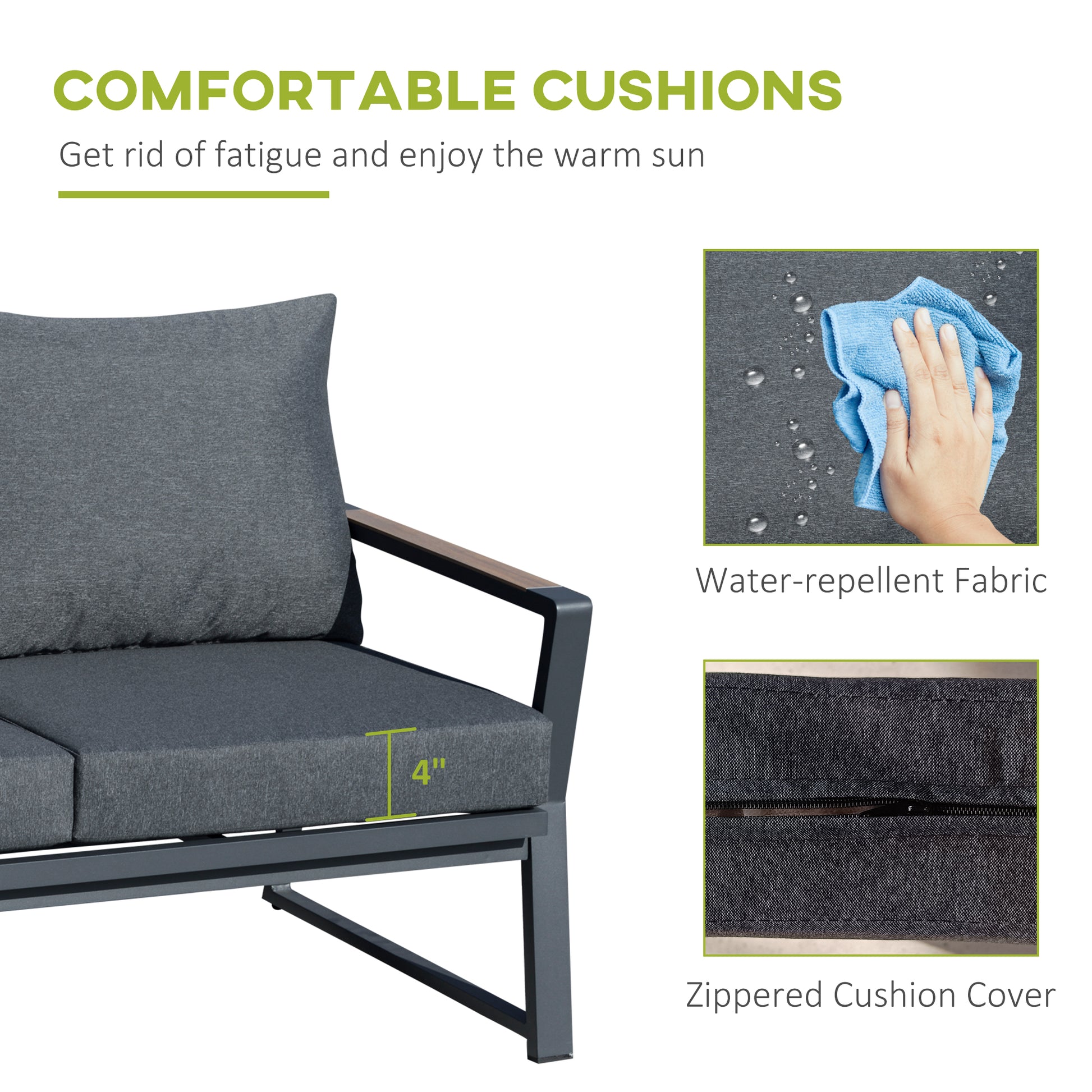 4 Piece Patio Furniture Set, Aluminum Conversation Set, Outdoor Garden Sofa Set With Armchairs, Loveseat, Center Coffee Table And Cushions, Dark Grey