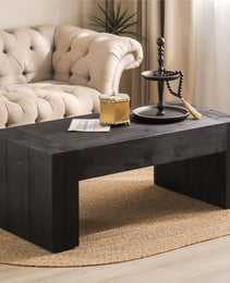 Modern Black Solid Wood Coffee Table, 49in Rectangular Coffee Table For Living Room, Farmhouse & Contemporary Decor
