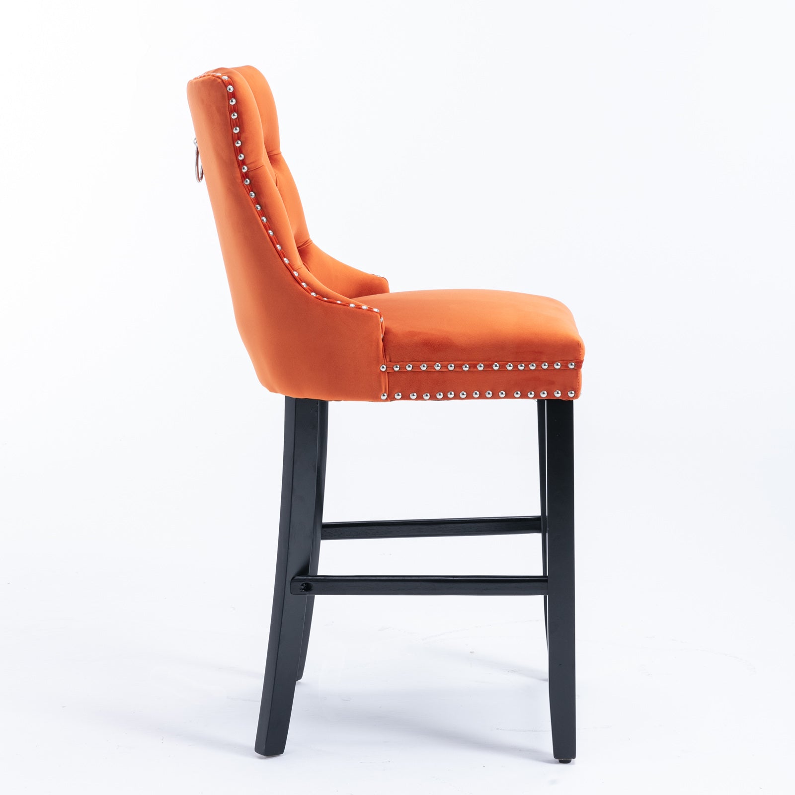 Contemporary Velvet Upholstered Barstools With Button Tufted Decoration And Wooden Legs, And Chrome Nailhead Trim, Leisure Style Bar Chairs,Bar Stools, Set Of 2 Orange,SW2002OG