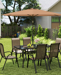 8 Pieces Patio Furniture Set with 9Ft Patio Umbrella, Outdoor Dining Table and Chairs, Light Mixed Brown