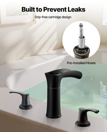 Roman Tub Faucet, 3 Hole Waterfall Bathtub Faucet, Zinc Alloy Bath Tubs Faucets Set With 2 Handles, Deck Mount Bath Tub Faucets Set For Pet Washing, Baby Care, Adult Bathing, Matte Black