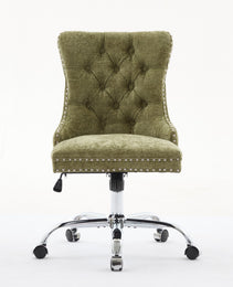 A&A Furniture Office Chair,Modern Chenille Upholstered Tufted Button Home Office Chair With Chrome Metal Base,Adjustable Desk Chair Swivel Office Chair Gree