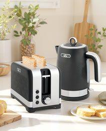 Textured Obsidian Series: 3000W Rapid-Boil Kettle & Wide-Slot Toaster Set