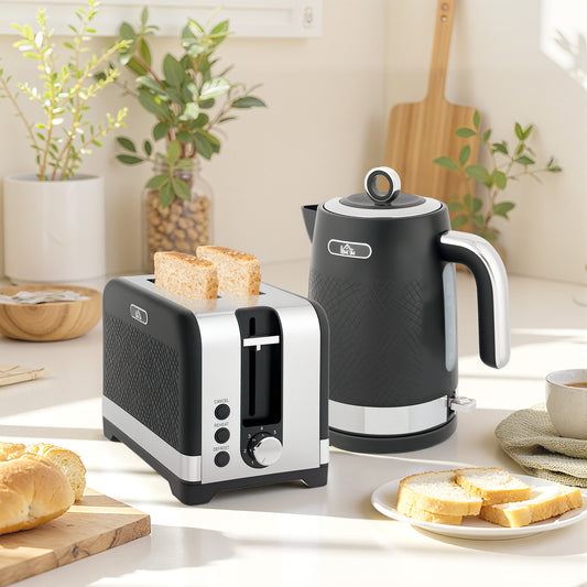 Textured Obsidian Series: 3000W Rapid-Boil Kettle & Wide-Slot Toaster Set