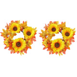 2 Pcs 9.8 Inch Fall Candle Rings Wreaths Candlestick Decorative Rattan Garland Maple Leaf Berries Sunflowers Candle Rings Autumn Wedding Parties Centerpieces - CJDS - FC