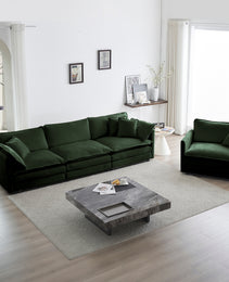 Sofa Set Of 3, 1-1-3 Seats Living Room Sofa Set, Accent Chair, Loveseat, And Three-Seat Sofa Modern Style Round Arms 3 Piece Sofa Set, Green Chenille
