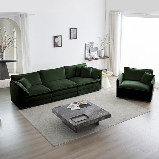 2-Piece Upholstered Sofa, Living Room Sectional Sofa Set Modern Sofa Couches Set , Deep Seat Sofa For Living Room Apartment, 1-3 Seat Green Chenille