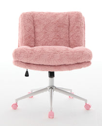 W26.4 Inch Wider Seat Office Chair,Artificial Rabbit Hair Home Office Chair With Metal Base,Adjustable Desk Chair Swivel Office Chair,Vanity Chair