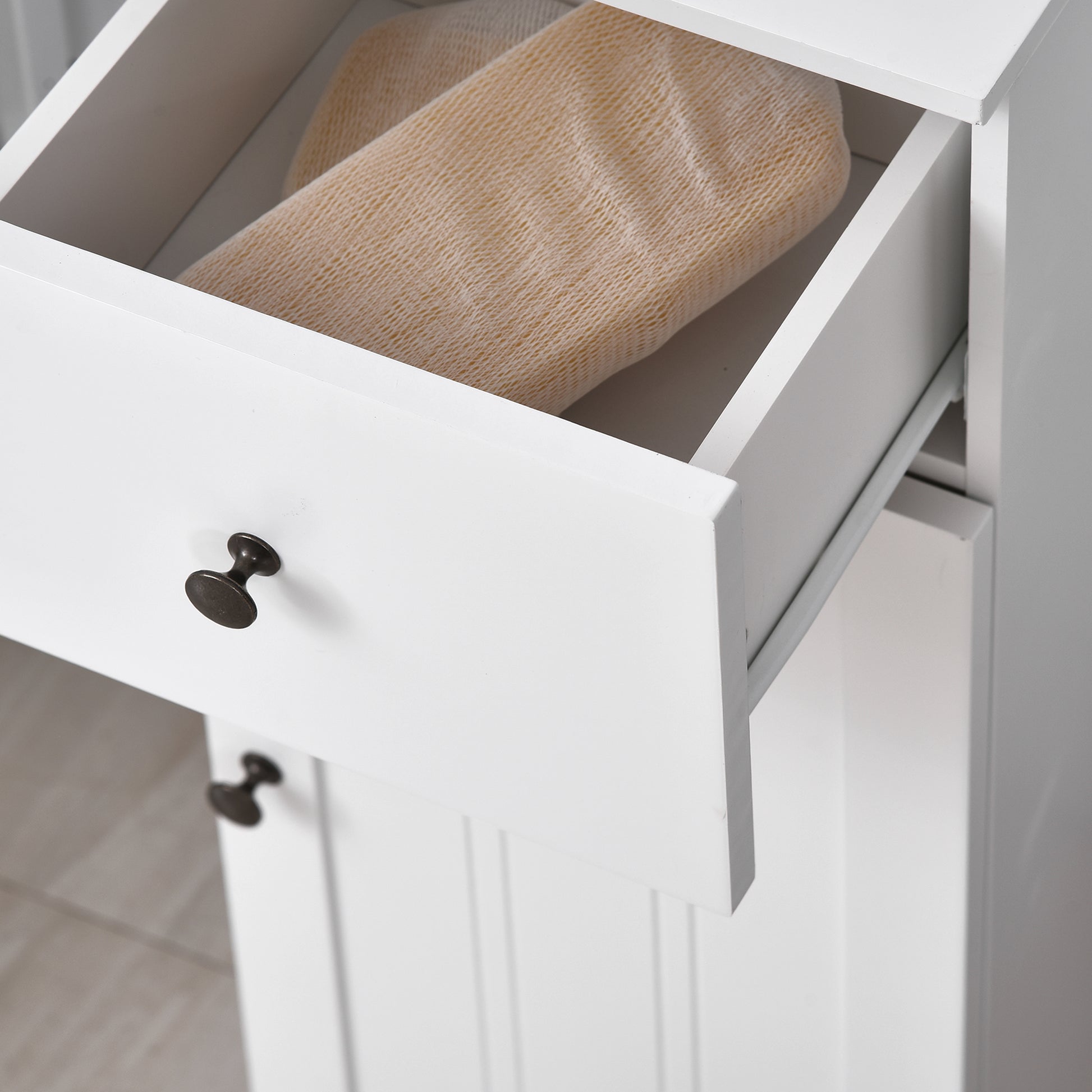 Short Bathroom Storage Cabinet, Cabinet Organizer with 1 Drawer and Adjustable Shelf for Living Room, White