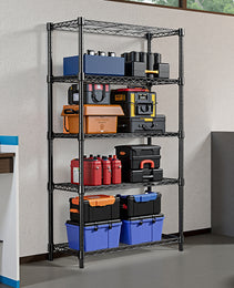 1250 Lbs Steel Heavy Duty 5-Tier Utility Shelving Unit Steel Organizer Wire Rack For Home,Kitchen,Office,Black  13.8  D X 23.6  W X 62.4  H