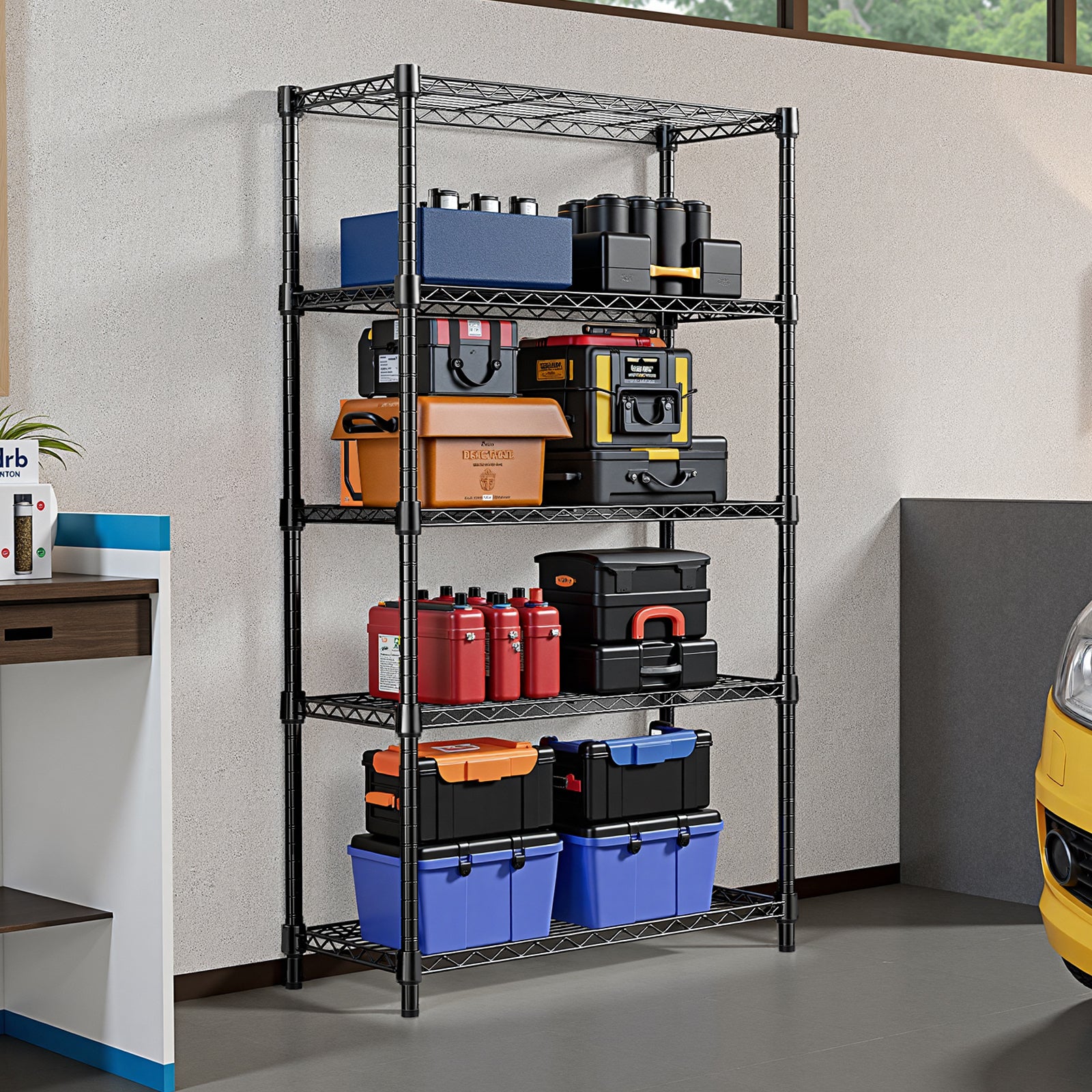 1250 Lbs Steel Heavy Duty 5-Tier Utility Shelving Unit Steel Organizer Wire Rack For Home,Kitchen,Office,Black  13.8  D X 23.6  W X 62.4  H