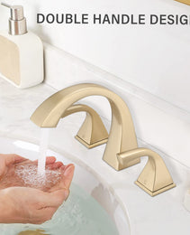 2-Handle Bathroom Sink Faucet With Drain, Brushed Gold