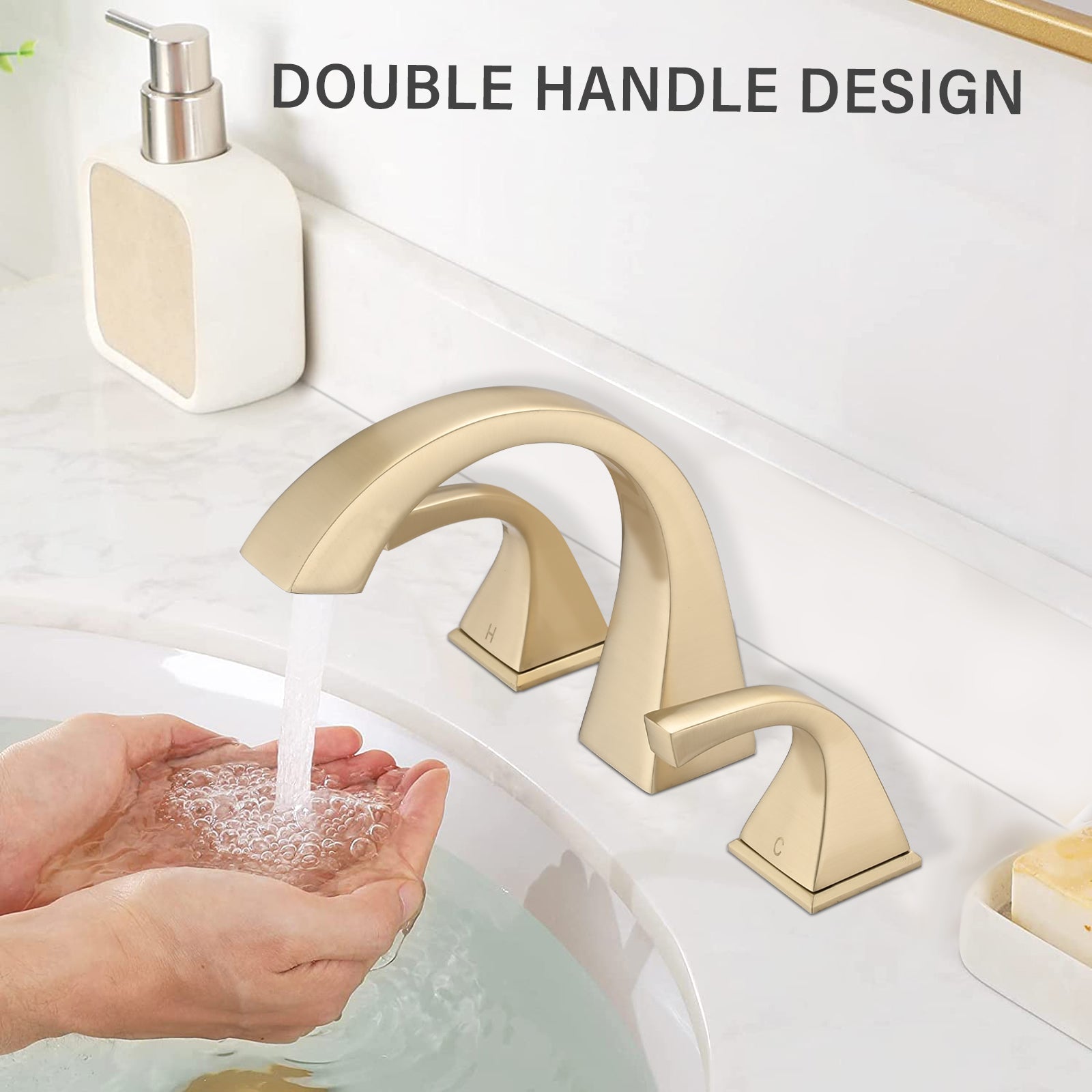 2-Handle Bathroom Sink Faucet With Drain, Brushed Gold