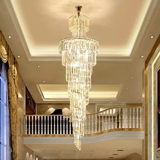 Long Crystal Staircase Gold Chandelier Modern Loft Crystal Lamp Luxury Villa Hotel Hall Living Room Large Chandelier Home Decor