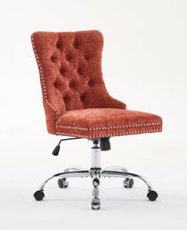 A&A Furniture Office Chair,Modern Chenille Upholstered Tufted Button Home Office Chair With Chrome Metal Base,Adjustable Desk Chair Swivel Office Chair Orange
