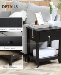 End Table, 2-tier Side Table With Drawer And Storage Shelf, Modern Sofa Side Table For Living Room, Black
