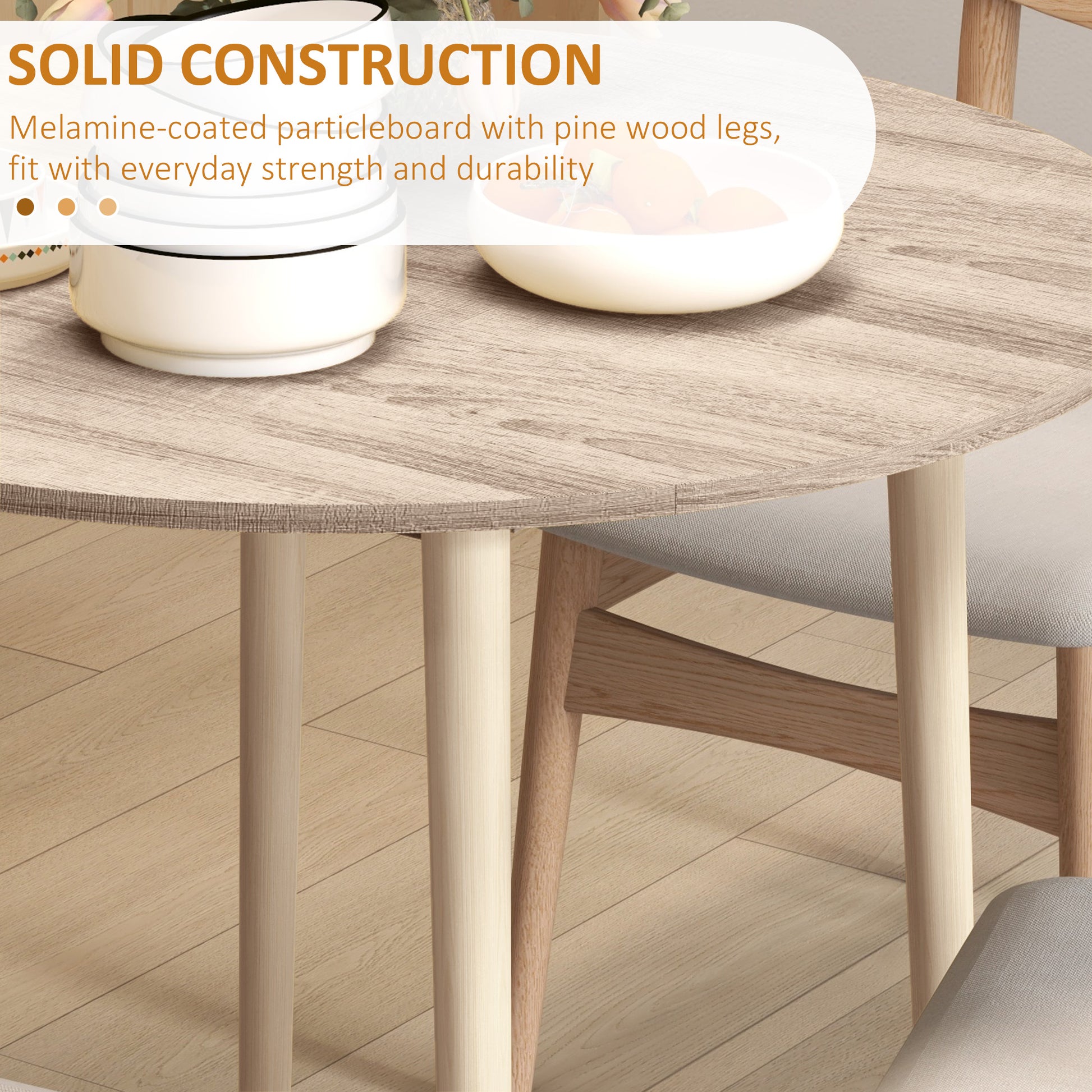 Folding Dining Table, Round Drop Leaf Kitchen Table for Small Spaces with Wood Legs, Oak Color