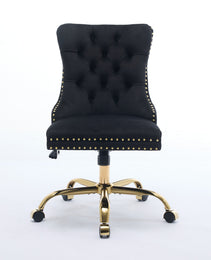 A&A Furniture Office Chair,Modern Velvet Upholstered Tufted Button Home Office Chair With Golden Metal Base,Adjustable Desk Chair Swivel Office Chair Black