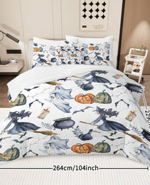 8 Pieces Halloween Comforter Set, Witch Pattern Bed In A Bag Bedding With Comforter Sheet Sham - 1 Comforter, 2 Pillow Shams, 1 Flat Sheet, 1 Fitted Sheet, 1 Cushion Cover, 2 Pillowcases