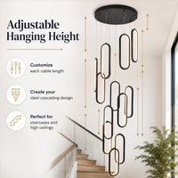 Modern 12-Lights LED Chandelier for Staircase & High Ceiling