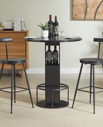 3-Piece Bar Table And Stool Set 31.5-inch Round Bar Table With Two Stools Compact Wooden Dining Bar With Metal Ring Footrest Ideal For Restaurants, Cafes, Bars, Living Rooms, And Small Spaces,Black