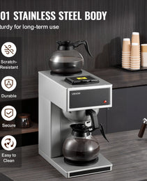 12-Cup Commercial Drip Coffee Maker – 6-Minute Rapid Brew with Dual Warming Plates
